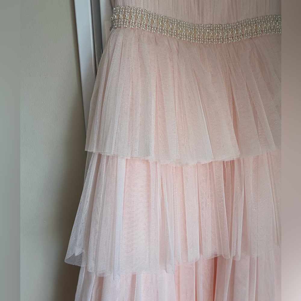 American Princess Light Pink Tiered Tulle Dress with Rhinestone Waist - Picture 3 of 5